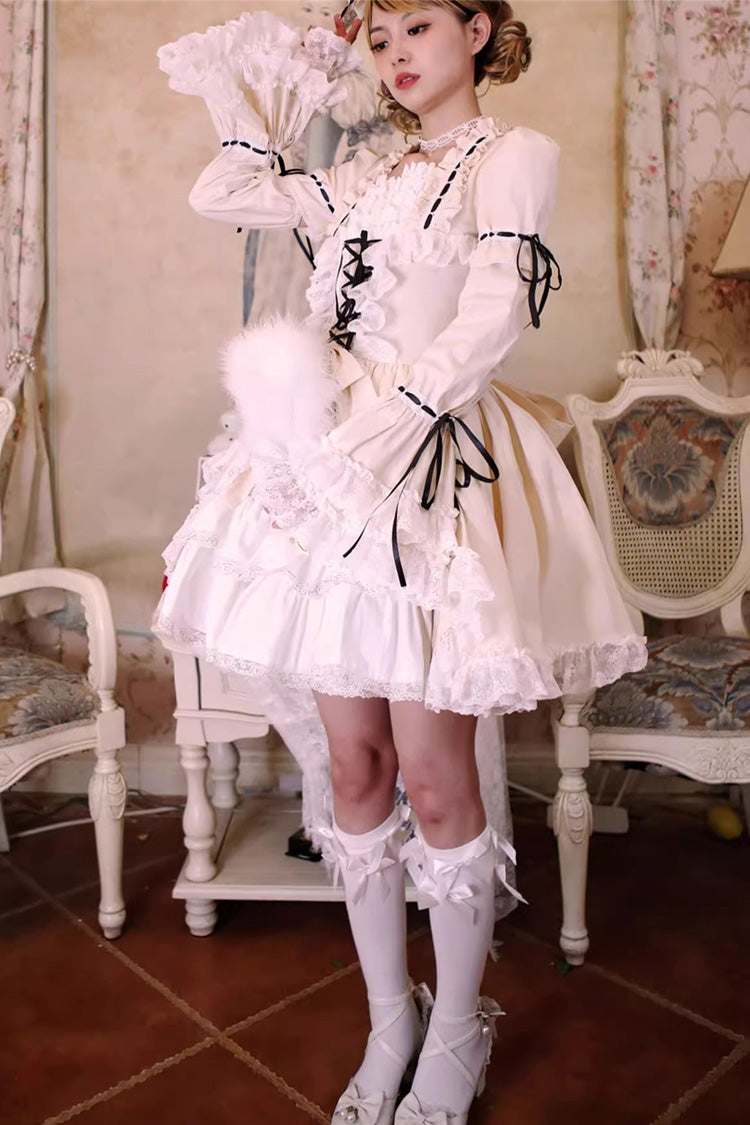 [Miss Rella] Short Sleeves Multi-Layered Ruffle Cardigan Bowknot Lace-Up Sweet Lolita Dress 9 Colors - Product - 9