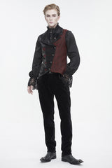 Black/Red Embossed Feather Men's Gothic Waistcoat - Product - 4