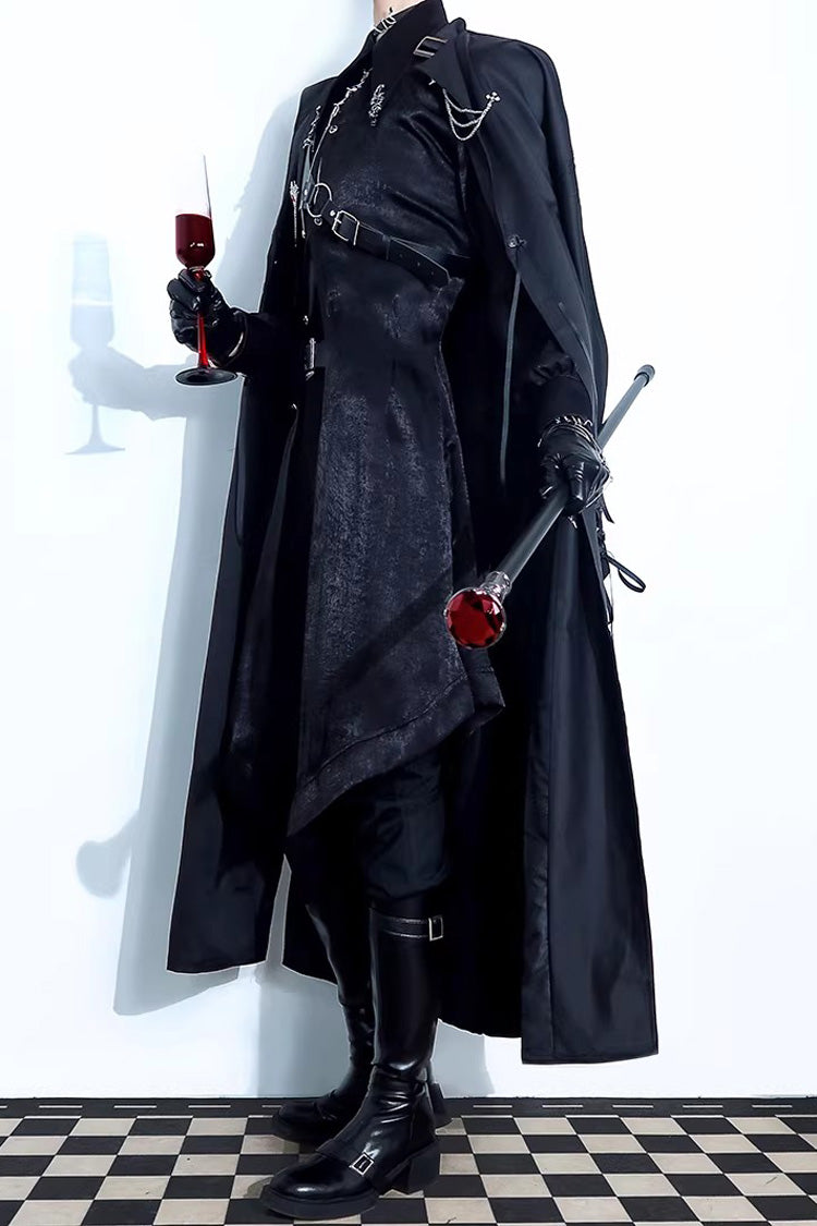 Black [Night Sentinel] Long Sleeves Ouji Gothic Lolita Long Trench Coat - Product - 5