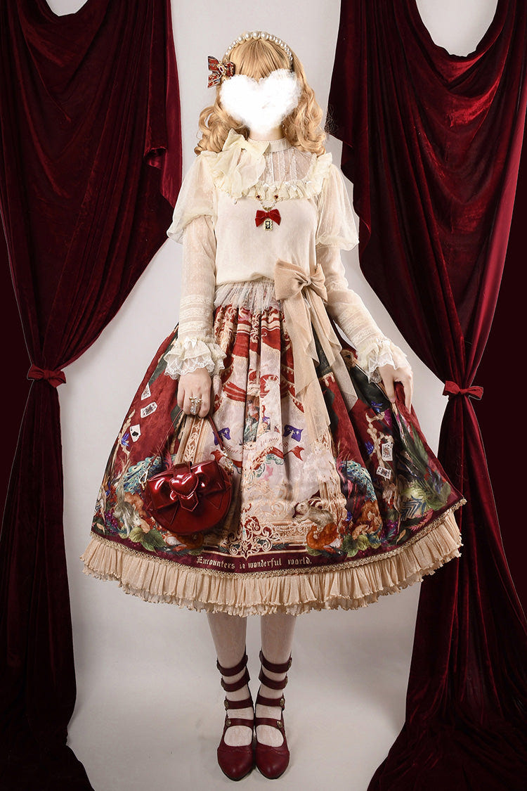 Red [Kaleidoscope of Dreams] Oil Print Side Cardigan Sweet Vintage Gorgeous Lolita Skirt - Red - 1