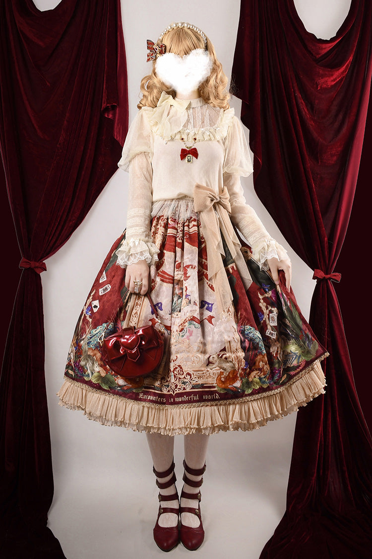 Red [Kaleidoscope of Dreams] Oil Print Side Cardigan Sweet Vintage Gorgeous Lolita Skirt - Red - 1
