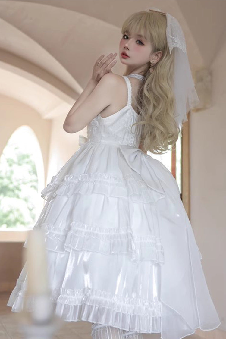 White Star Gauze Romance Multi-layer Ruffle Bowknot Sweet Elegant Princess Lolita Jsk Dress - Product - 7