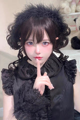 Black Dragon Whisker Bun Chinese Style Fluffy Side Clip Lolita Wig - Product - 2