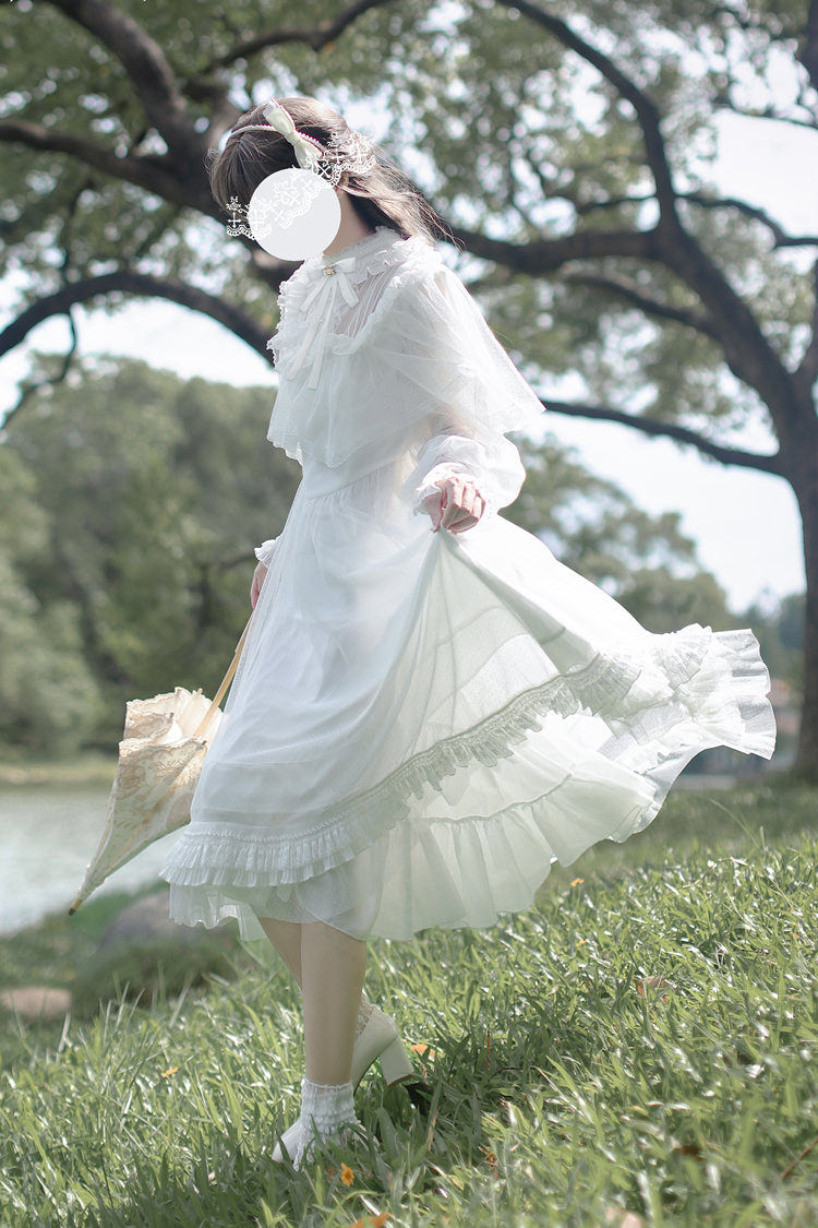 White [Enchanted Daydream] Long Sleeves Bowknot Lace Sweet Elegant Lolita Dress - Product - 8