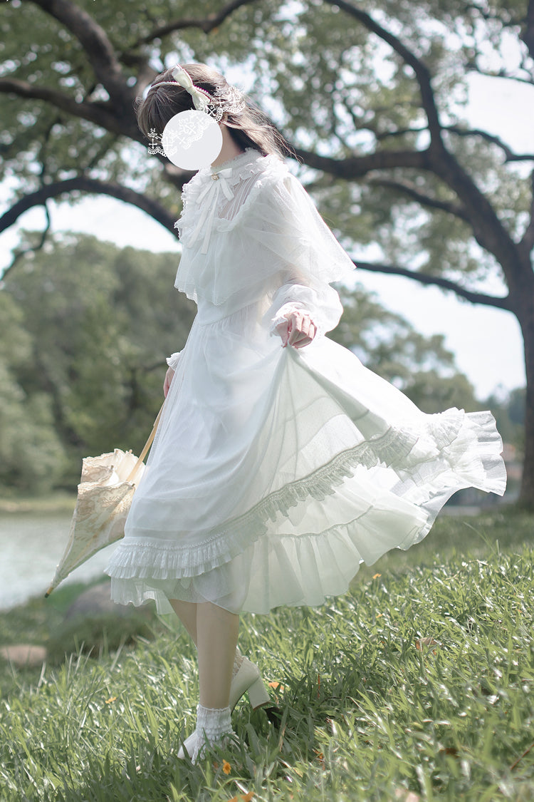 White [Enchanted Daydream] Long Sleeves Bowknot Lace Sweet Elegant Lolita Dress - Product - 8