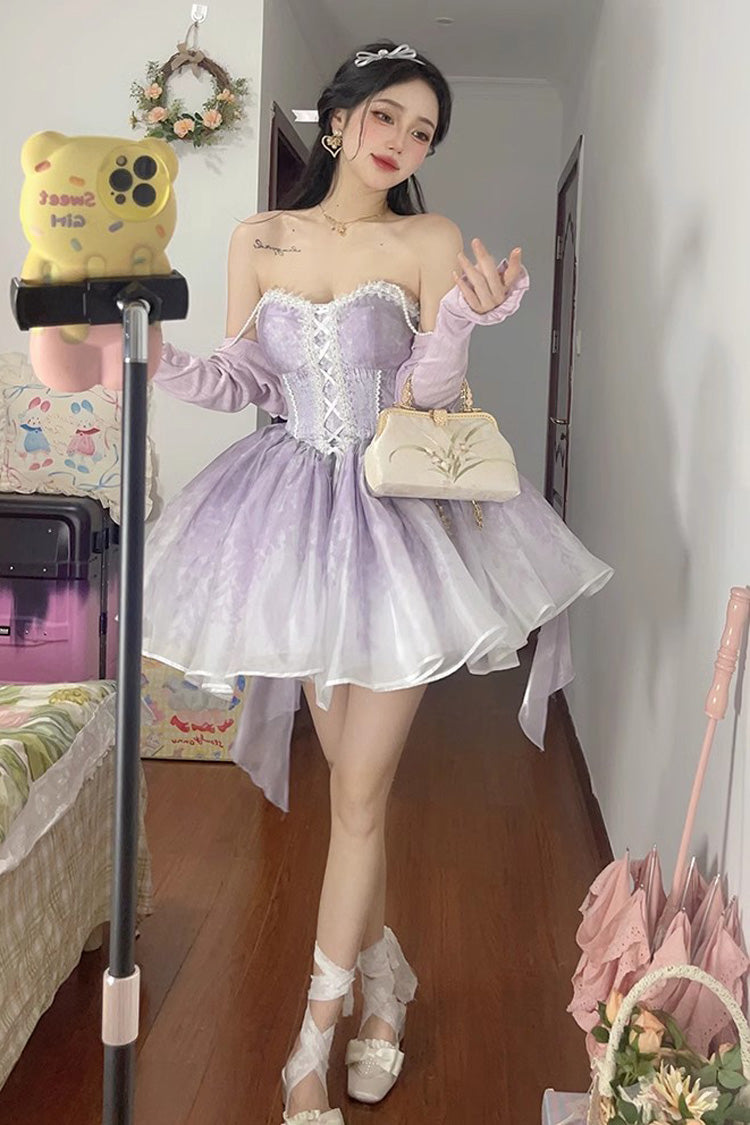Purple Sleeveless Ruffle Bowknot Sweet Princess Fish Bone Bridesmaid Lolita Jsk Dress - Product - 4