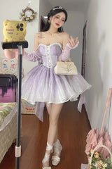 Purple Sleeveless Ruffle Bowknot Sweet Princess Fish Bone Bridesmaid Lolita Jsk Dress - Product - 4