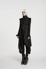 Black Stand Collar Sleeveless Jacquard Cut-Out Lace-Up Asymmetric Women's Gothic Elegant Vest - Product - 3