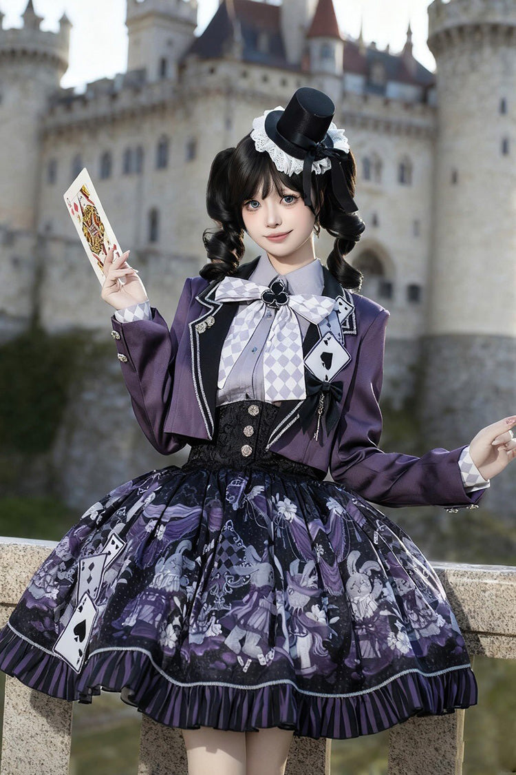 Black/Purple [Magic Troupe] Printed Ruffled Sweet Classic Lolita Skirt Set - Black/Purple(Set) - 1