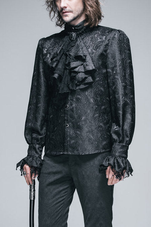 ブラック きらめき ローズ柄 レース 袖口 メンズ ゴシック ブラウス 商品画像