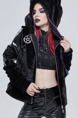 Black Punk Cuff Pleated Design Metal Five-Pointed Star Shape Belt Decoration Cat Ear Women's Coat - Product - 12