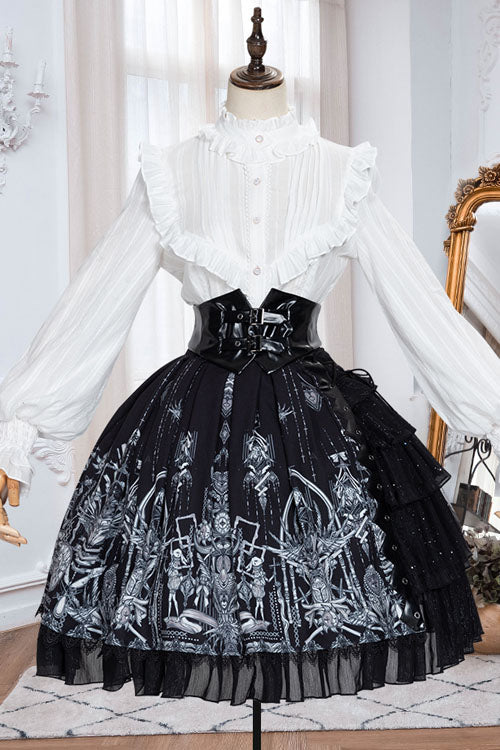 Dark Black Eye Of Red Heart Print High Waisted Gothic Lolita Skirt Dress - Product - 4