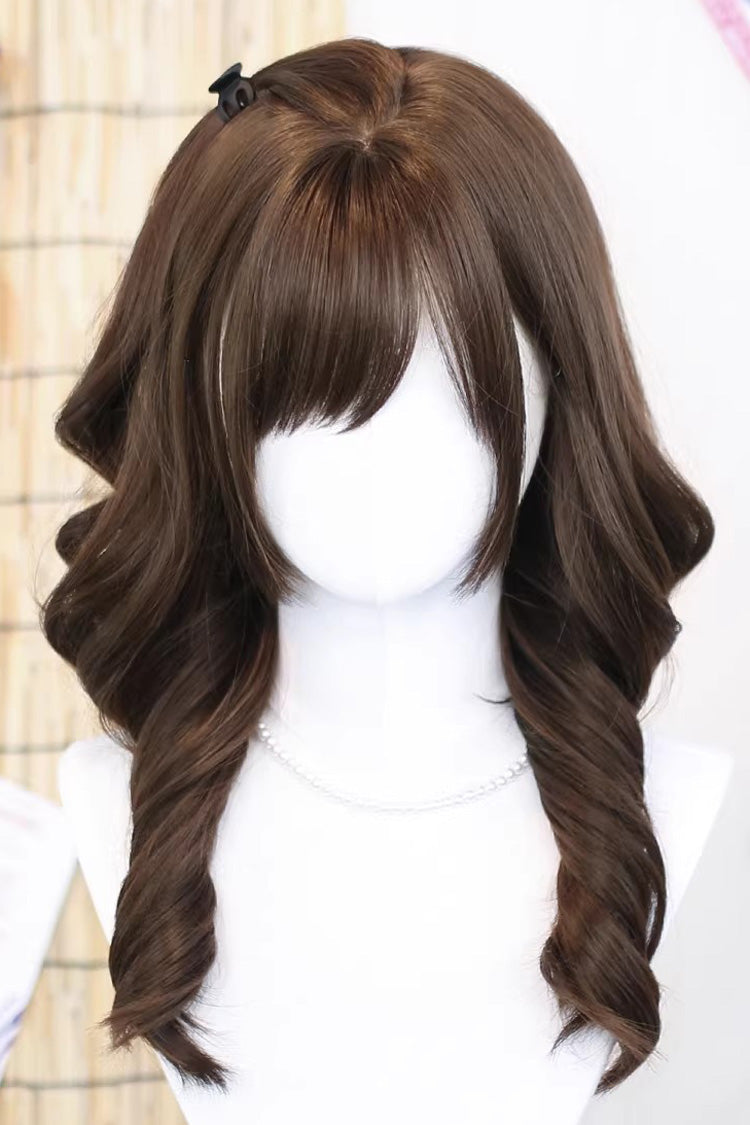 Chocolate Brown ¡°Soft Weave¡± Sweet Japanese Natural Curly Lolita Wig with Side Bangs - Product - 3