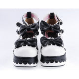 Black & White Romantic PU Round Toe Ankle Straps Bow Decoration Platform Lolita Shoes - Product - 3