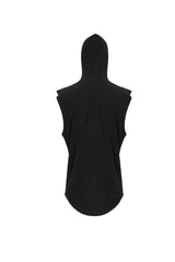 Black Knit Irregular Simple Versatile Sleeveless Hooded Men's Punk Tank Top - Product - 9