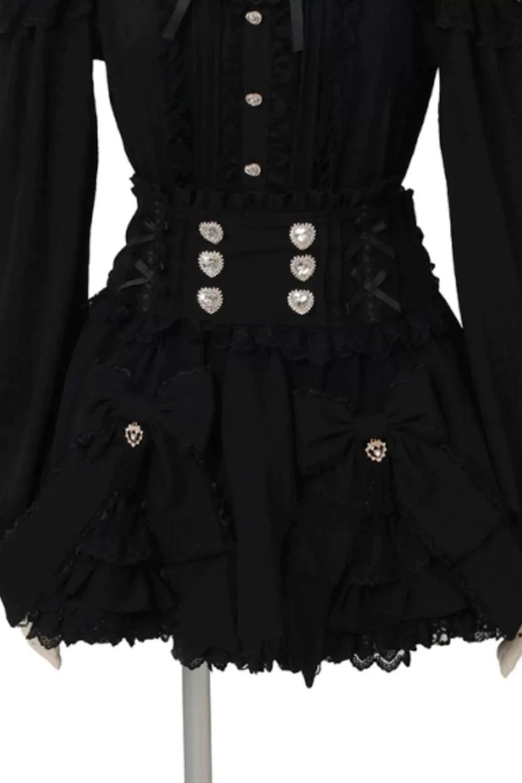 Jirai Kei Plaid Printed Ruffled Bow Gothic Japanese Lolita Skirt 3 Colors - Solid-Black - 4