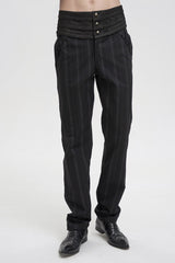 Black Retro Mid High Waist Micro Elastic Striped Woven Stitching Three Dimensional Jacquard Men's Gothic Trousers - Black - 1