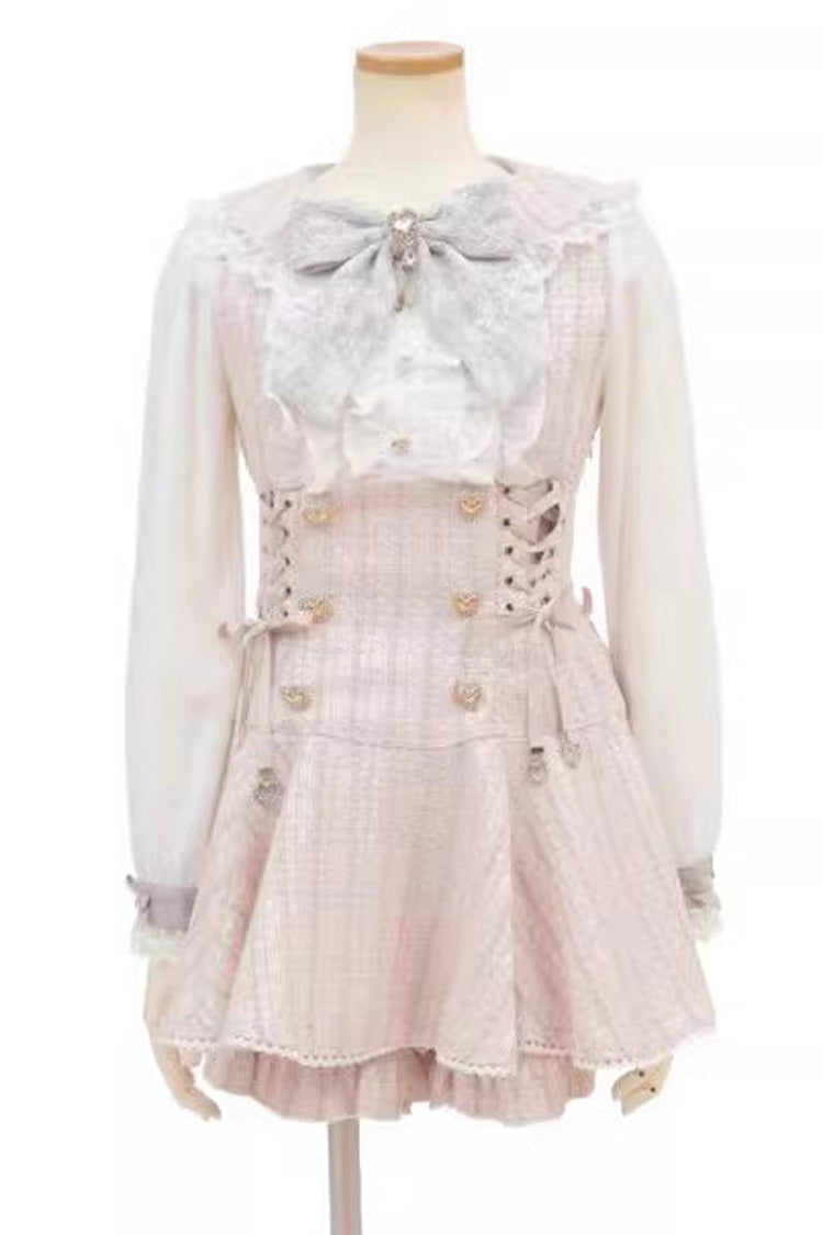 Japanese Lace Sweet Jirai Kei Dress Blouse Shorts Set 2 Colors - Pink - 3