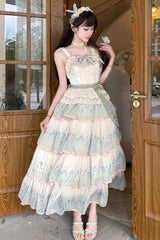 Green [Lilac Thoughts] Sleeveless Gradient Multi-Layered Print Ruffle Bowknot Lace Sweet Lolita Dress Set - Product - 5
