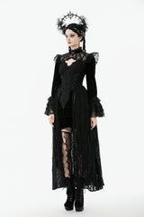 Black Stand Collar Long Flared Sleeves Lace Spliced Velvet Women's Gothic Cape - Product - 11