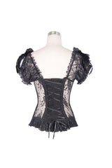 Black Transparent Lace Cotton Waist Fishbone Feather Women's Gothic Flower Corset - Product - 8