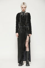 Black Leather Women's Punk Buckled Side Slit Irregular Hem Skirt - Product - 10