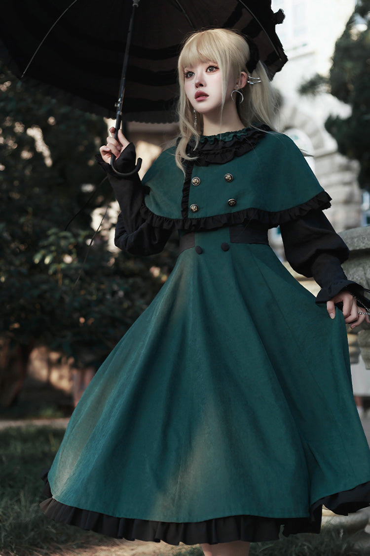 Green [Potions School] Long Sleeves Ruffle Bowknot Sweet Elegant Lolita Dress Two-piece Set - Product - 3
