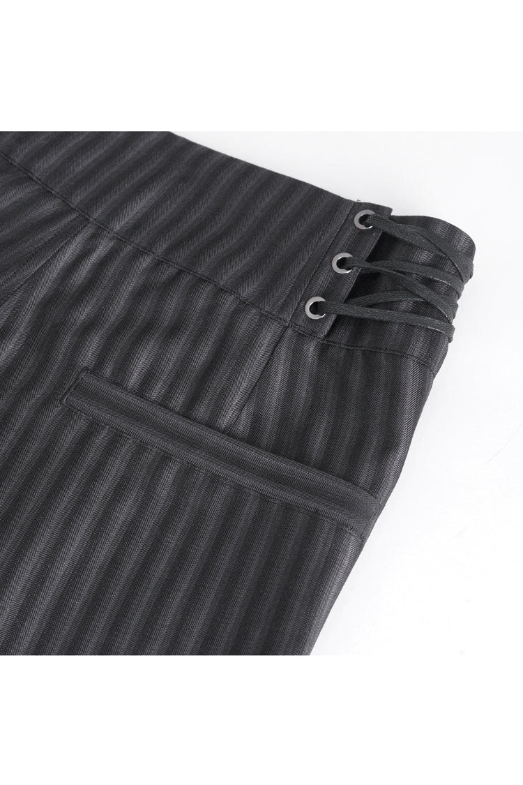 Black High Waisted Lace-Up Striped Men's Gothic Pants - Product - 10