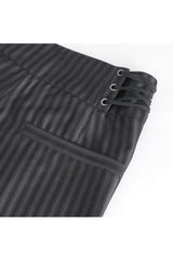 Black High Waisted Lace-Up Striped Men's Gothic Pants - Product - 10