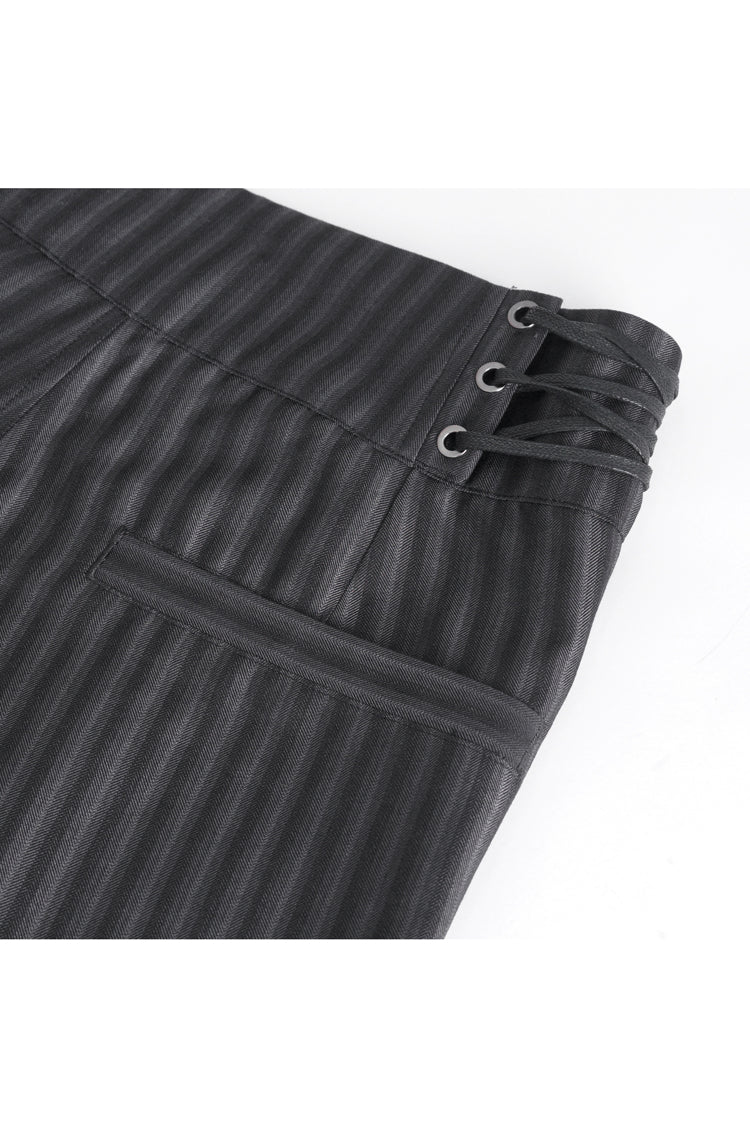 Black High Waisted Lace-Up Striped Men's Gothic Pants - Product - 10