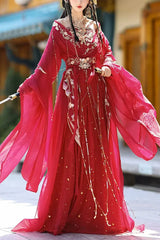 Red Hot Stamping Embroidery Women's Classic Hanfu Dress Full Set - Red - 1