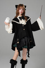 Black [Clock of Reincarnation Cycles] Cat Ears Magic Hooded Sweet Lolita Coat Cloak - Product - 5