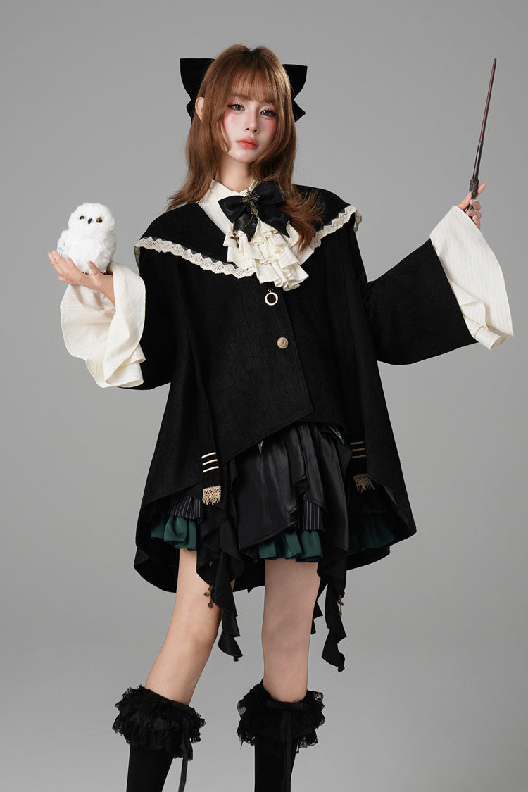 Black [Clock of Reincarnation Cycles] Cat Ears Magic Hooded Sweet Lolita Coat Cloak - Product - 5