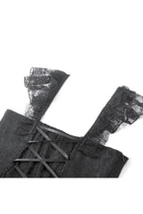 Black Flutter Sleeves Jacquard Bowknot Lace Ruffled Lace-Up Women's Gothic Cake Mini Dress - Product - 16