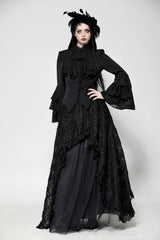 Black Lace Stand Collar Multi-Layered Ruffled Long Flared Sleeves Women's Gothic Blouse - Product - 10