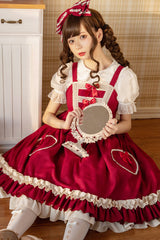 Wine Love Heart Shape Pockets Bowknot Classic Lolita Jsk Dress - Product - 2