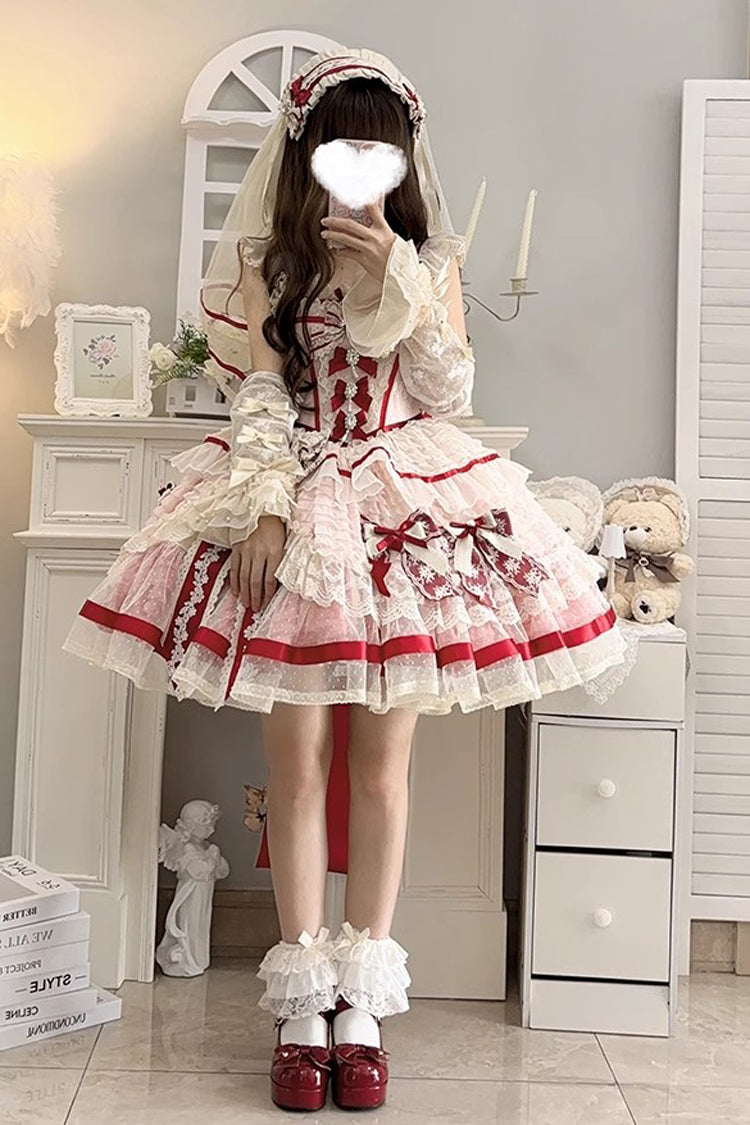 Pink [Moonstone] Sleeveless Ruffle Embroidery Bowknot Lace Fishbone Sweet Princess Lolita Dress - Product - 15