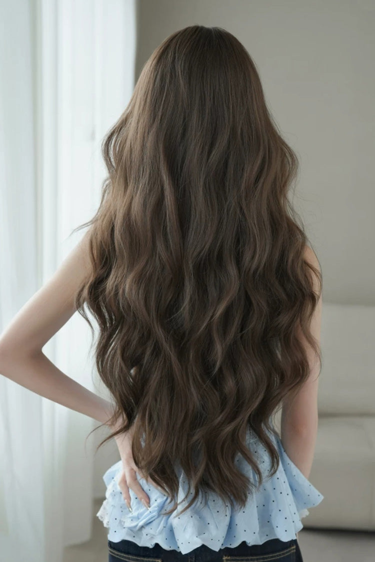 Honey Tea Warm Brown Natural Fluffy Long Wavy Sweet Lolita Wig with Face-Framing Bangs - Product - 3