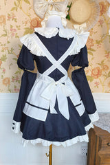 Black/White Short Sleeves Ruffle Bowknot Lace Plus Size Sweet Maid Short Lolita Dress - Product - 4