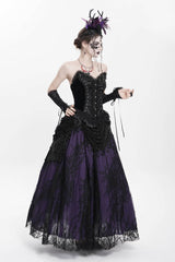 Black Sleeveless Beaded Lace Lace-Up Women's Gothic Overbust Corset - Product - 11