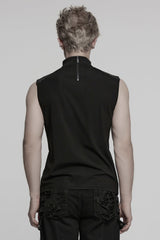 Black Sleeveless Stitching Mesh Eyelet Straps Men's Punk Vest - Product - 3