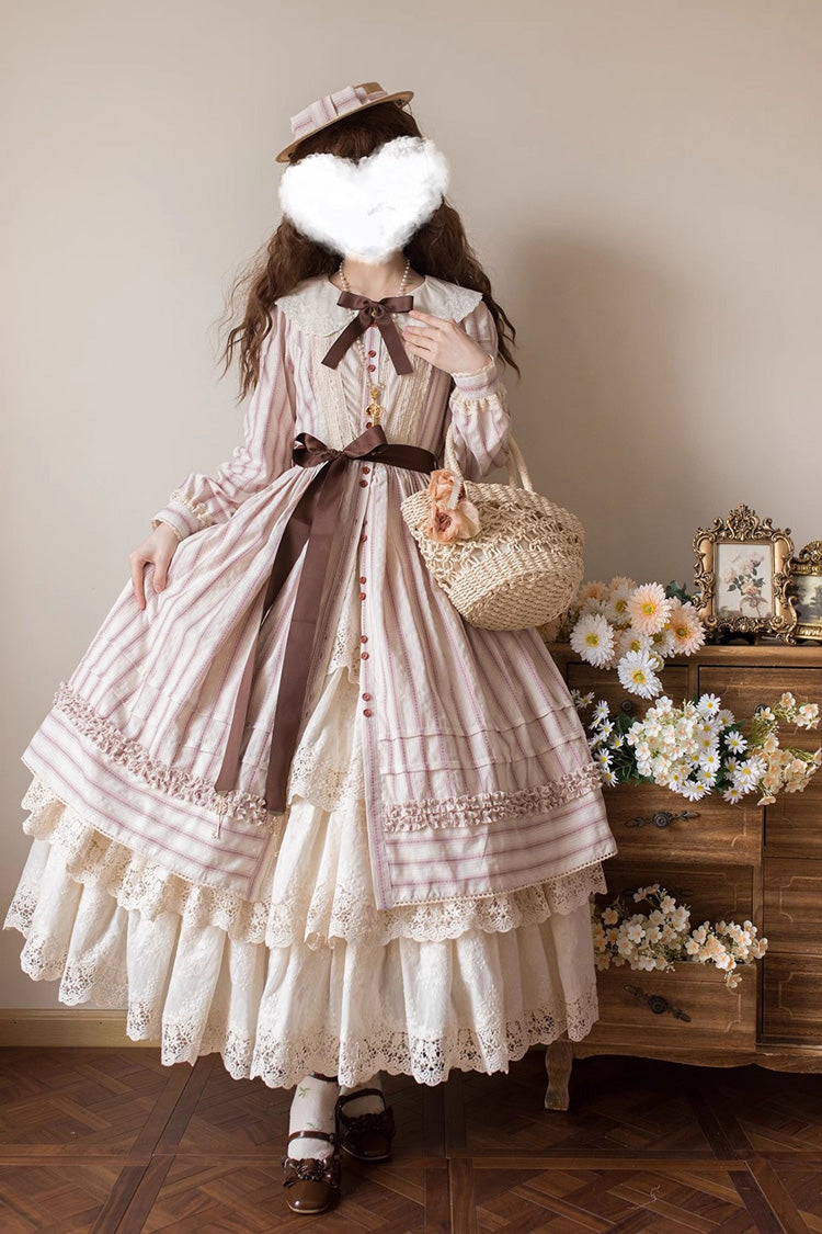 Forest Atlas Striped Print Long Sleeves Bowknot Sweet Lolita Dress 3 Colors - Product - 10