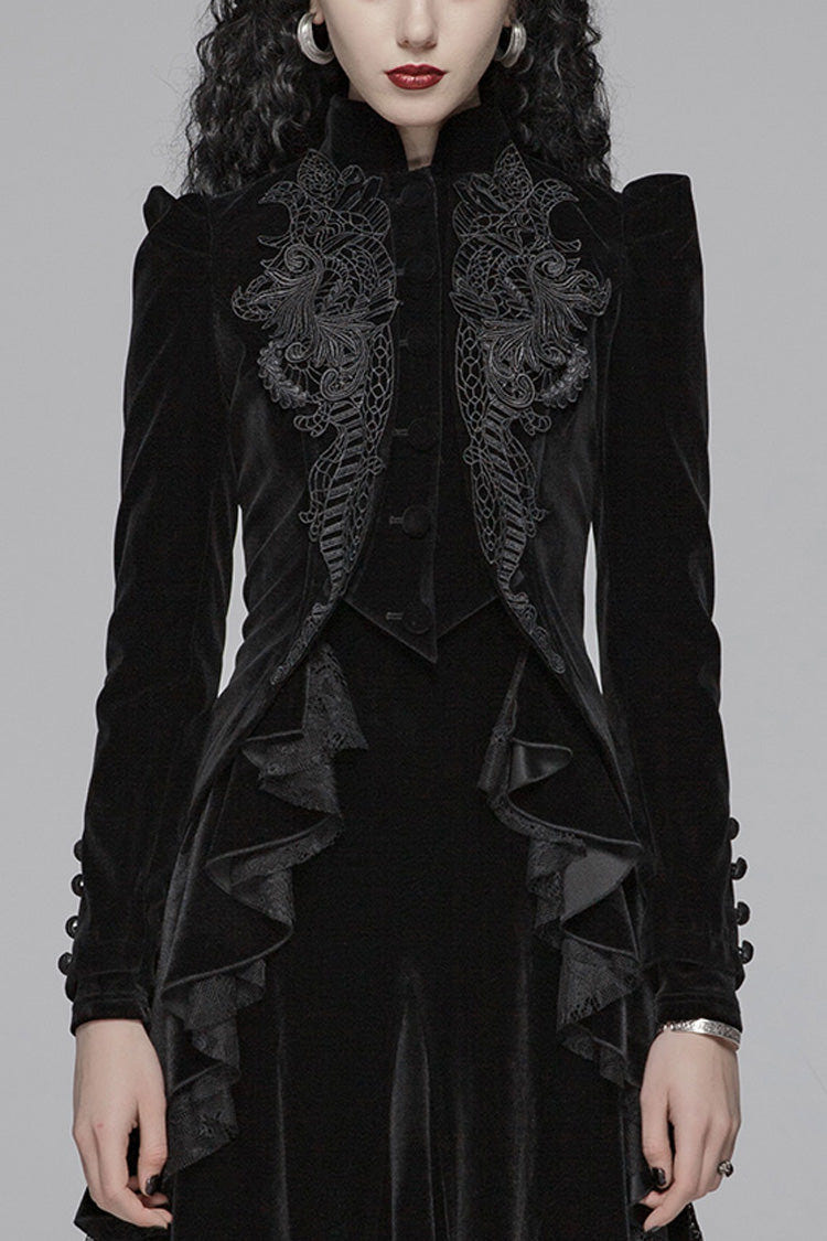 Gothic Long Puff Sleeves Hollow Womens Swallowtail Short Coat Jacket 2 Colors - Black - 1