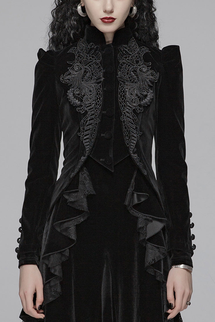 Gothic Long Puff Sleeves Hollow Womens Swallowtail Short Coat Jacket 2 Colors - Black - 1