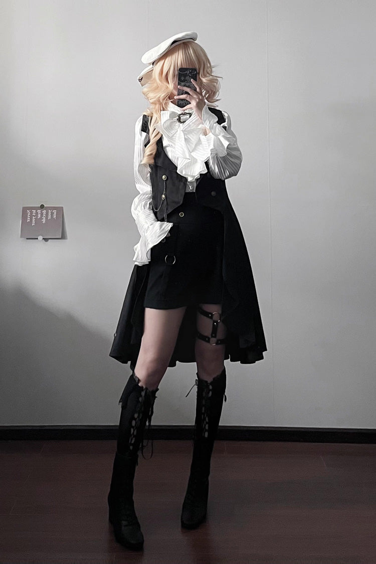Black [Moonstone] Sleeveless Ruffle Ouji Gothic Prince Lolita Long Vest - Product - 2