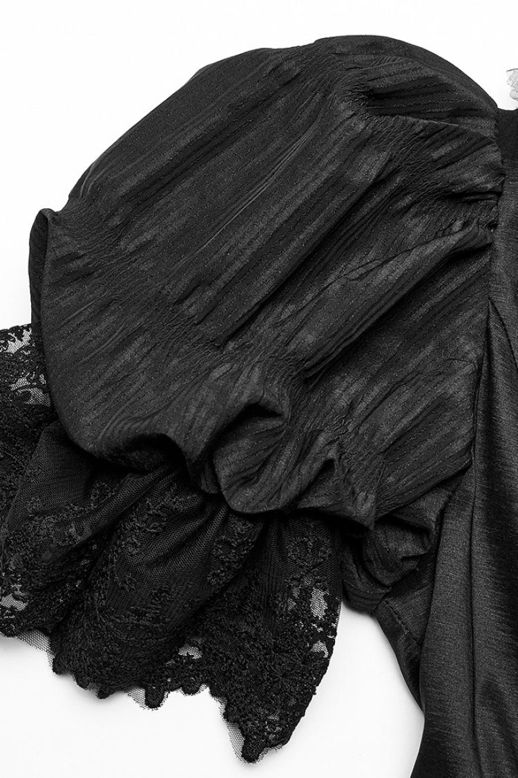 Black Short Puff Sleeves Ruffle Hanayome Stitching Lace Women's Gothic Dress - Product - 8