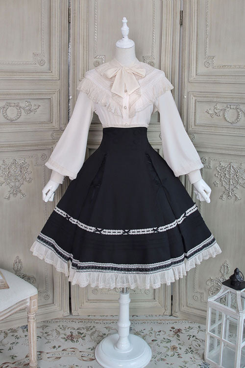 Solid Color Baroque Manor Bowknot High Waisted Ruffled Sweet Lolita Skirt 3 Colors - Black - 13