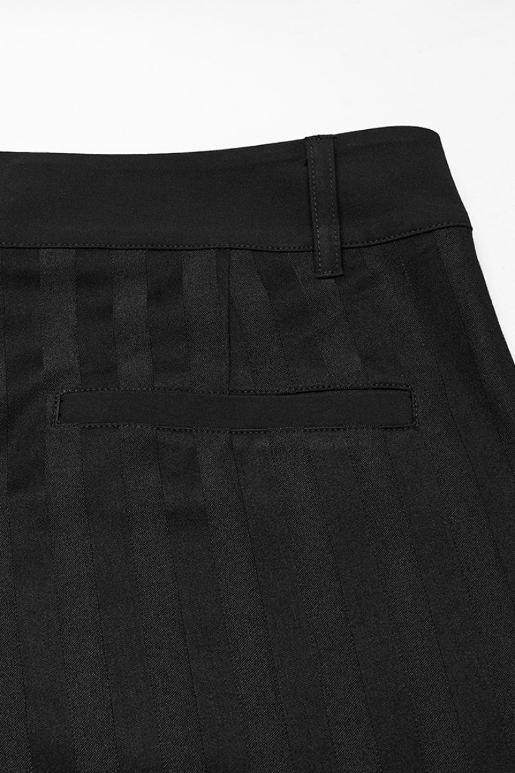 Black High Waisted Striped Print Men's Gothic Suit Pants - Product - 8