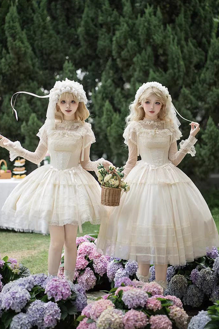 Ivory [Letters and Poems · Confession Poem] Square Collar Sleeveless Ruffled Bow Lace Fishbone Sweet Lolita Jsk Dress 2 Versions - Product - 4