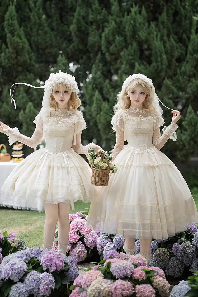 Ivory [Letters and Poems · Confession Poem] Square Collar Sleeveless Ruffled Bow Lace Fishbone Sweet Lolita Jsk Dress 2 Versions - Product - 4